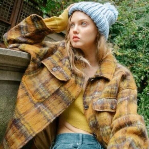 URBAN OUTFITTERS Harlow Plaid Oversized Shirt Jacket Shacket Fully Lined Size L - Picture 5 of 12